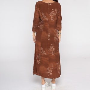 Brown Floral Dress 90s Grunge Shift Boho 1990s Bohemian Hippie Vintage Midi Rayon Long Sleeve Small S image 7