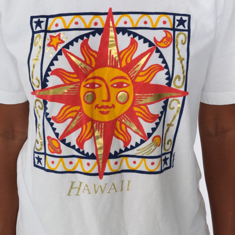 Hawaii Shirt 90s Crazy Shirts Celestial Shirt Gold Sun T Shirt Graphic TShirt Surf Shirt Retro Tee Vintage Travel Hawaiian Small Medium image 5
