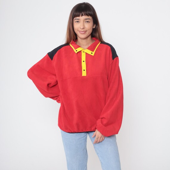 Vintage Marlboro Fleece 90s Adventure Team Red Yellow Black Pullover Streetwear Snap Button Collar Colorblock Cigarette Promo Extra Large XL