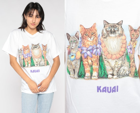 Hawaii Cat Shirt 90s Kauai Luau Tshirt Tropical Hawaiian Kitty - Etsy