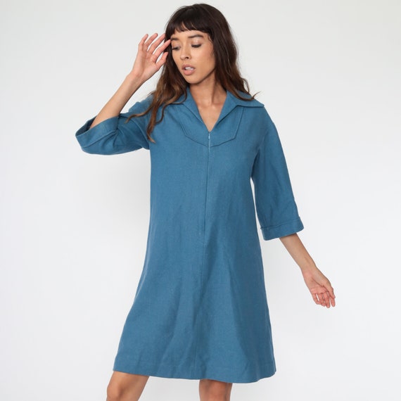 Blue Wool Dress 60s Mod Mini Dress 70s Twiggy Shi… - image 4