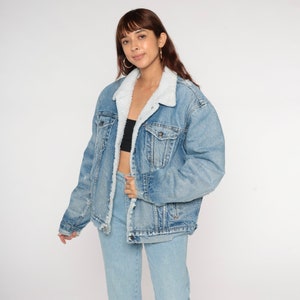 Levi&#39;s Sherpa Jacket -- Denim Jacket Distressed Levis Shearling Jacket 1980s Jean Jacket Trucker 80s Coat Fleece Blue Men&#39;s 44 Large