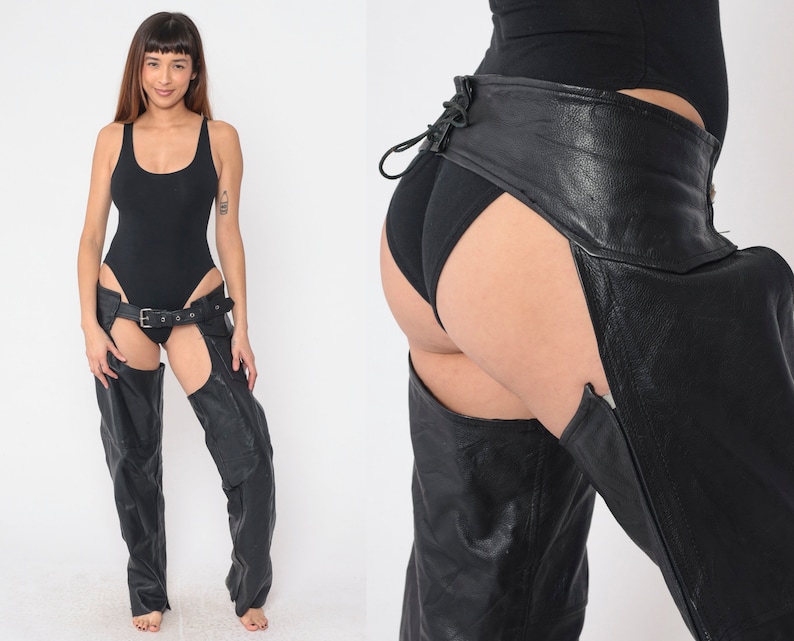 Black Leather Assless Chaps 90s Motorcycle Pants Biker Chaps Club ...