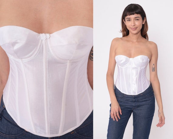 White Corset Top 34B 90s Bustier Fredericks of Hollywood Low Back