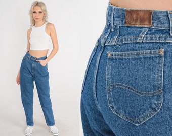 Lee Tapered Jeans 90s Mom Jeans High Waisted Rise Jeans Stone Wash Denim Pants Retro Blue Streetwear Basic Vintage 1990s Small 6 26