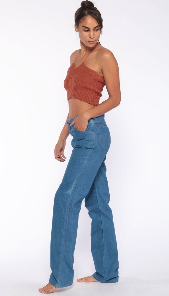 70s High Waisted Jeans -- 70s Denim Pants Straight Leg Jeans Hippie Boho Blue 1970s Vintage Hipster Bohemian Jeans Festival Small xs 29