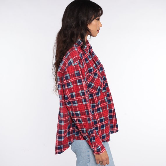 80s Plaid Shirt Red Flannel Shirt Blue Grunge But… - image 5