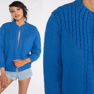 Blue Cardigan Sweater 70s Open Front Sweater Vintage Acrylic Knit 1970s Grandma Small S image 1