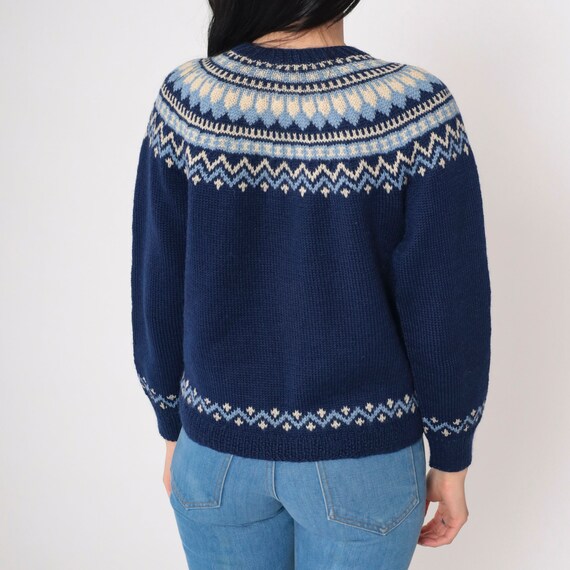 70s Wool Cardigan Navy Blue Icelandic Sweater But… - image 5