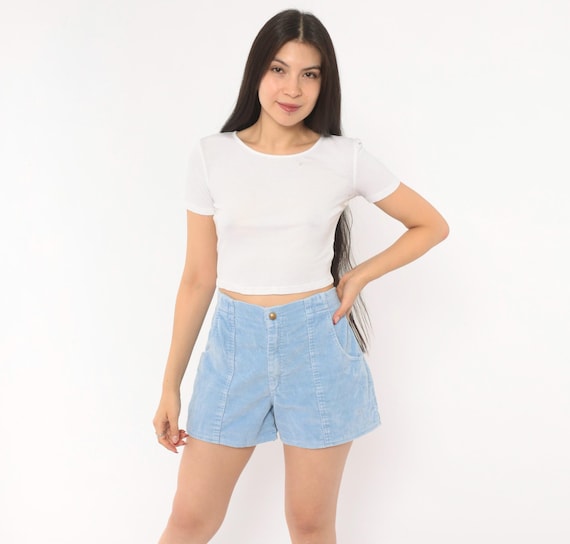 80s Ocean Pacific Corduroy Shorts Sky Blue High Waist Cotton Pocket Short Surf Beach Vacation Powder Collegiate Preppy Vintage Medium M