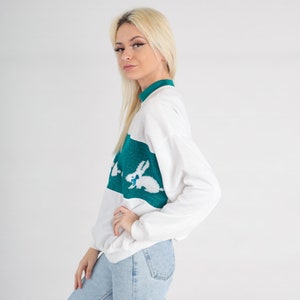 Kanintröja Metallisk kanintröja 80-90-tal Vit blågrön djurtröja Hjärtringad dubbelkrage Grafisk skjorta Kawaii Vintage Stor bild 6