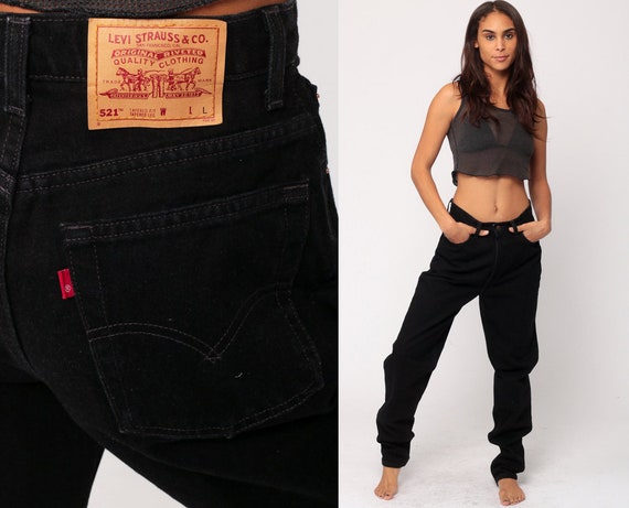 Black Levis Jeans Mom High Waist Jeans 80s Jeans Levi High Waist Denim Pants 521 Skinny Tapered 90s Vintage Hipster Medium 30 10