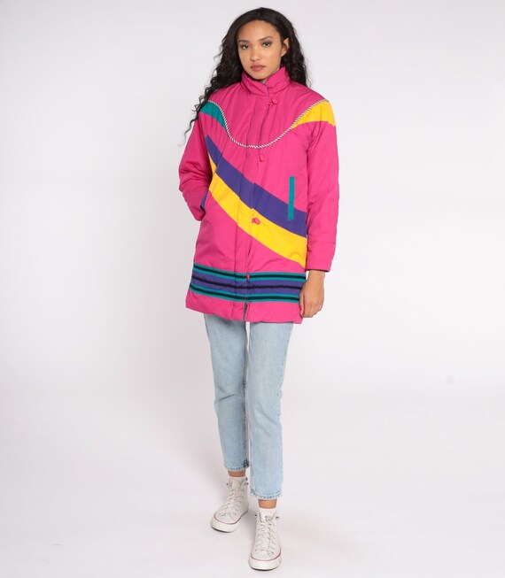 Neon Ski Jacket 80s Puffer Bright Pink Retro Abstract… Gem