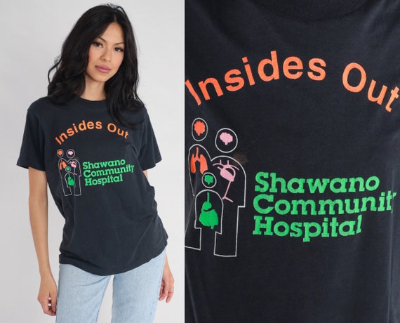 Shawano Community Hospital Shirt Vintage Screen Stars Neon Doctor T Shirt Medical TShirt 80s T Shirt Dr Black Graphic 1980s Small Medium