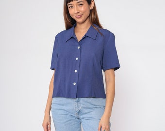 Blusa xadrez azul anos 90, camisa com botões, manga curta, gola alta, estampa xadrez, casual, verão, boho, retrô, simples, vintage, anos 90, grande, L