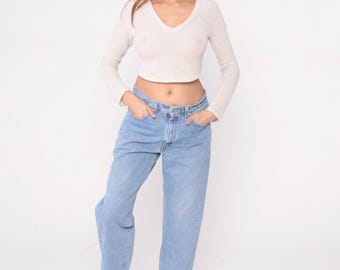 Jean 550 Levi's des années 90, coupe décontractée, denim vintage bleu clair délavé à la pierre, jambe droite, jean mom fuselé, effet vieilli, délavé, Style décontracté 34 x 30