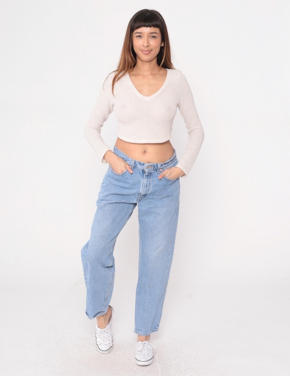 550 Levi's Jeans 90s Relaxed Fit Light Blue Vintage Denim Stone Wash Straight Leg Tapered Mom Jeans Distressed Faded Casual Style 34 x 30