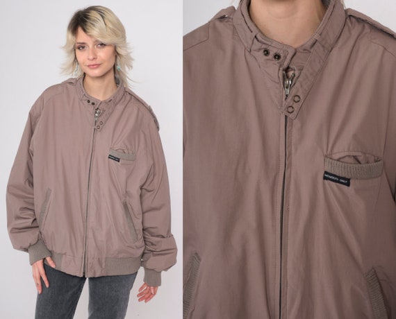 Members Only Jacket 80s Brown Windbreaker Bomber Zip up Cafe Racer