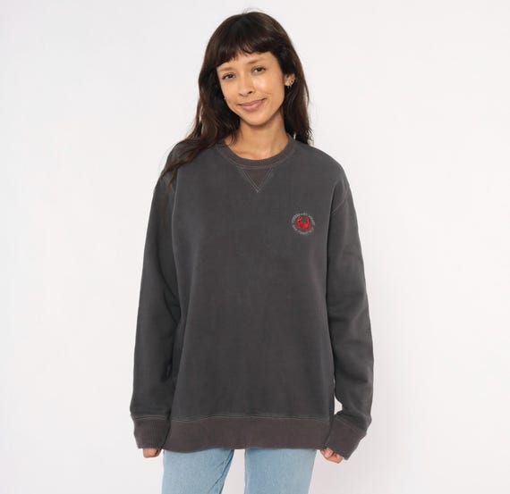 Fishermans Wharf Sweatshirt 90s San Francisco Crab Embroidered Charcoal Grey Crazy Shirts Cotton Tourist Souvenir Faded Vintage Medium M