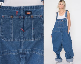 Men's Dickies Overalls 00s Blue Denim Bib Overall Pants Baggy Dungarees Workwear Jean Utility Carpenter Relaxed Fit Vintage Men's 50 x 32