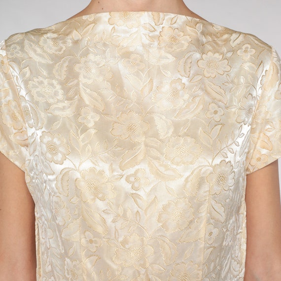 60s Party Dress Cream Brocade Floral Print Dress … - image 7
