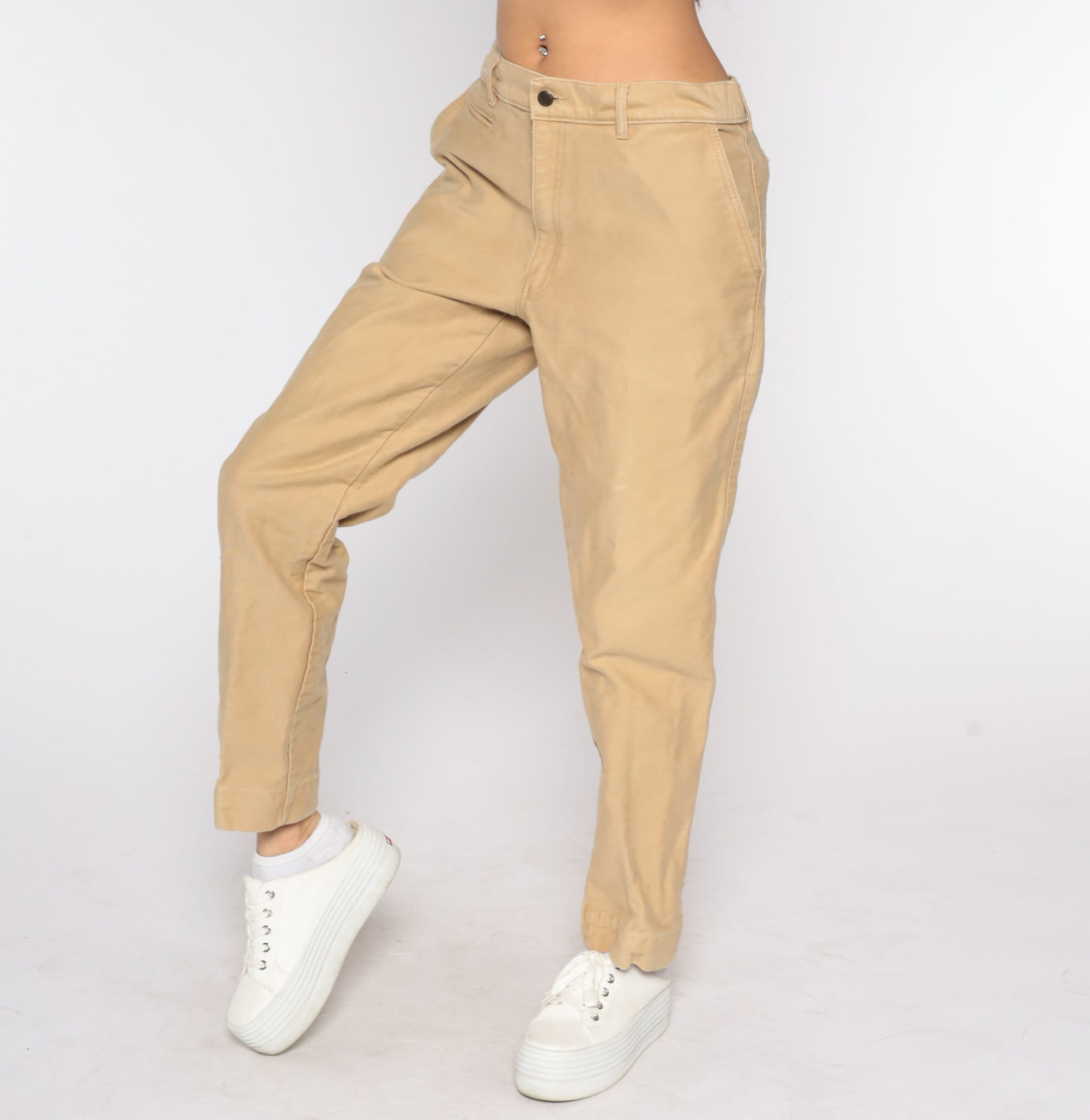 Moleskin Trousers Tan Tapered Pants High Waisted Trousers 80s Pants 1980s Vintage Slacks Pants Australian Large L 33