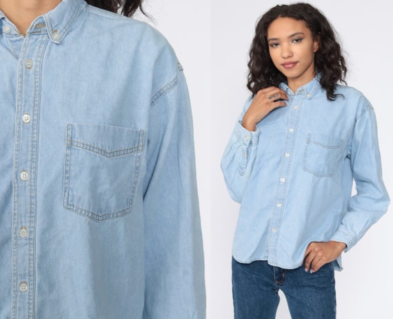 Blue Denim Shirt 90s Grunge Shirt Jean 