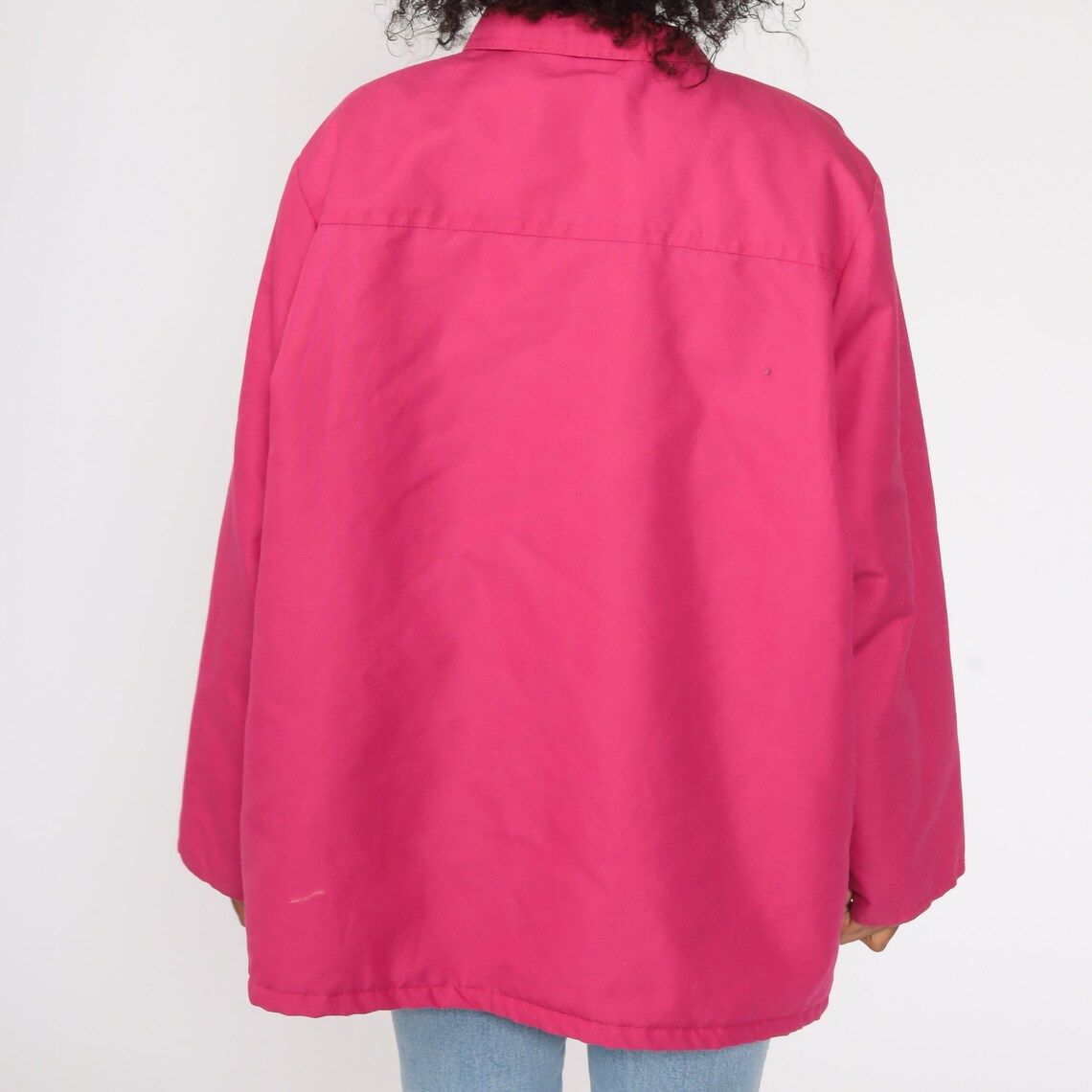 Hot Pink Jacket 2xl 80s Jacket Plain Coat Collared Fuzzy Etsy