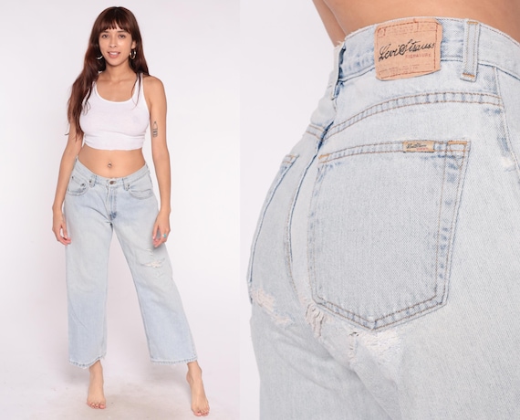 levi’s straight denim pants y2k swag Levi's Y2K Jeans Light Wash Denim Wide Leg Distressed Ripped