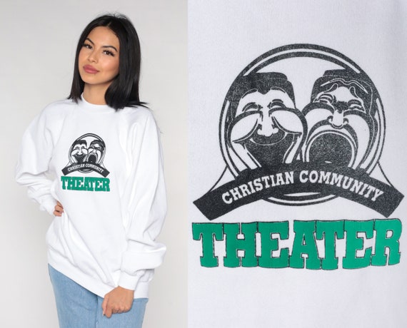 Christian Community Theater Sweatshirt 90s The Sound Of Music Graphic Sweater Musical Play Drama Acting Retro White Raglan Vintage 1990s XL