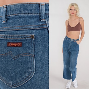70s Flare Jeans Wrangler Bell Bottom Jeans High Waisted Flared Blue Denim Pants Hippie Bohemian Seventies Flares Vintage 1970s Small S 28