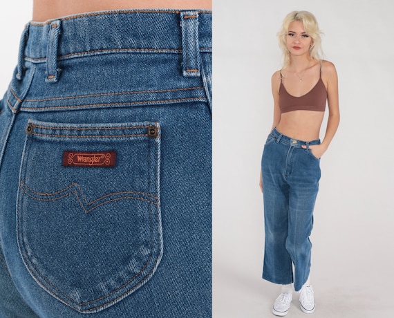 70s Flare Jeans Wrangler Bell Bottom Jeans High Waisted Flared Blue Denim Pants Hippie Bohemian Seventies Flares Vintage 1970s Small S 28