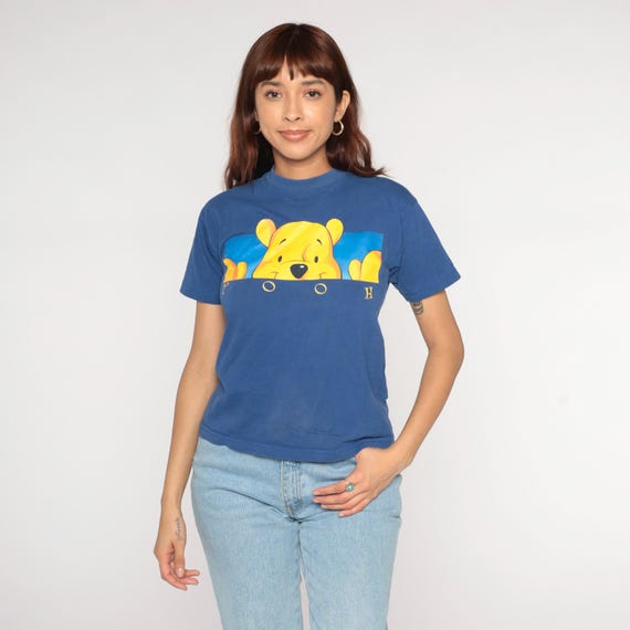 Winnie the Pooh Shirt Navy Blue Walt Disney TShirt 90s Graphic Cartoon T Shirt Vintage 1990s Retro Tee Kawaii Large L