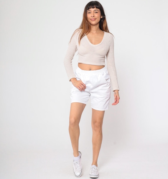 90s White Cotton Lounge Shorts Vintage Casual Shorts High Waisted Retro Shorts Vintage 1990s Elastic Waist Plain Pull On Shorts Small 6