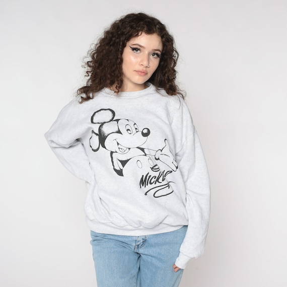 90s Mickey Mouse Sweatshirt Heather Grey Disney Sweater Grey Shirt Cartoon Crewneck Vintage Retro Disney Designs 2xl xxl Plus Size
