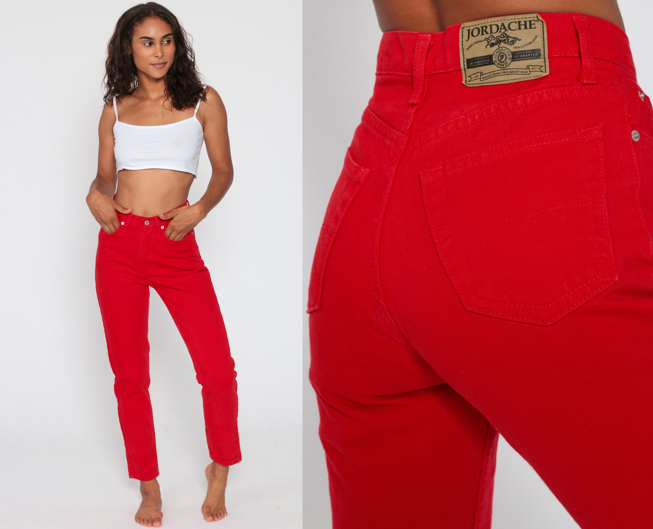 red skinny jeans high waist