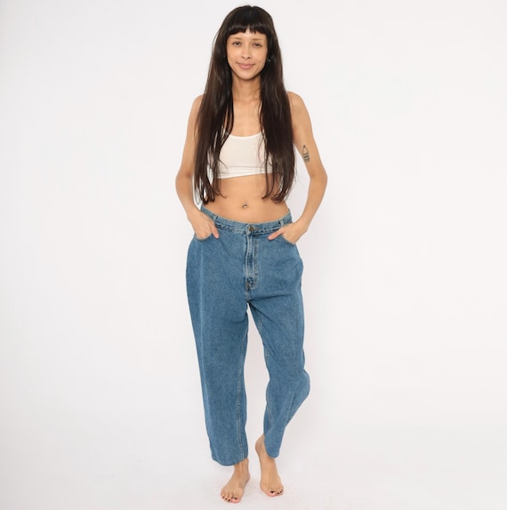 90s Mom Jeans Blue Denim High Waisted Cotton Pants Relaxed Fit Trousers Vintage Stonewash Baggy Straight Slacks Women 33x25 Extra Large XL