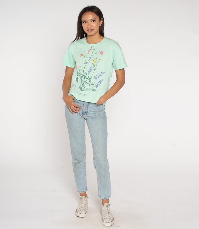 Wildflower Shirt 90s Floral T-Shirt Growing Wild Youth Science Institute Flower Graphic Tee Retro Single Stitch Green 1990s Vintage Medium image 3