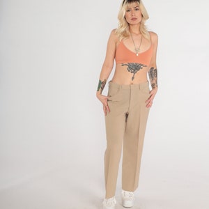 Vintage Tan Trousers 90s Straight Leg Pants Retro Basic High Waisted Creased Pants Basic Professional Hipster 1990s Medium