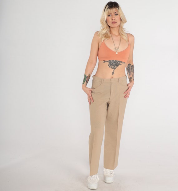 Vintage Tan Trousers 90s Straight Leg Pants Retro Basic High Waisted Creased Pants Basic Professional Hipster 1990s Medium
