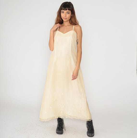 90s Cream Party Dress Lace Trim Spaghetti Strap Sweetheart Neckline Vintage Coquette Summer Ivory Long Plus Size Extra Extra Large XXL