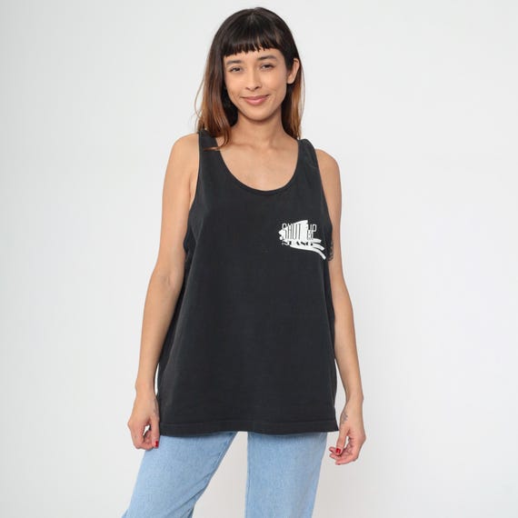 Shut Up N Dance Tank Top 90s Black Cotton Sleeveless Graphic Tee Vintage Music Slogan Unisex Streetwear Rave Dance Club Gym Extra Large XL