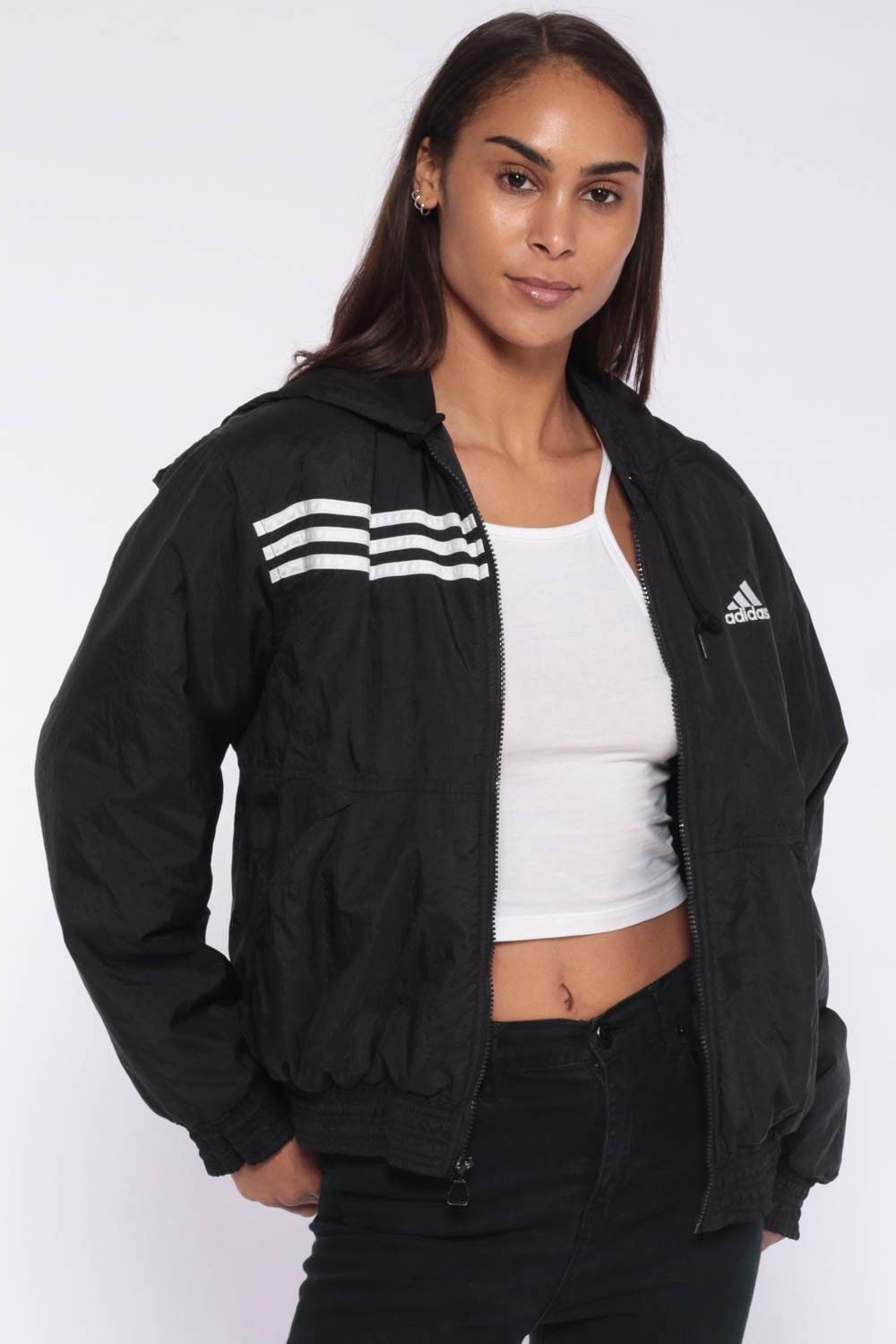 black hoodie with stripes