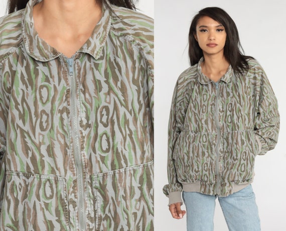 Camo Jacket 90s Camouflage Woolrich Windbreaker Boho Grunge Zip Up Retro Workwear Utility Hunting Coat Vintage 1990s Mens Extra Large xl