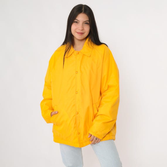 80s Yellow Windbreaker Winter Jacket Faux Fur Lined Coach Style Outerwear Camping Outdoors Vintage  Jacket Large L