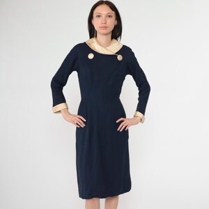 Vintage 1960s Navy Sheath Dress Satin Shawl Collar Midi Stewardess Mod  Button Accent Long Sleeve 60s Pocket Formal Cocktail Small - Etsy