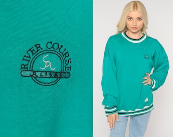Teal Golf Sweatshirt River Course Alisal Striped Sweatshirt 90s Ringer Santa Barbara Slouchy Pullover Long Sleeve Vintage Extra Large xl