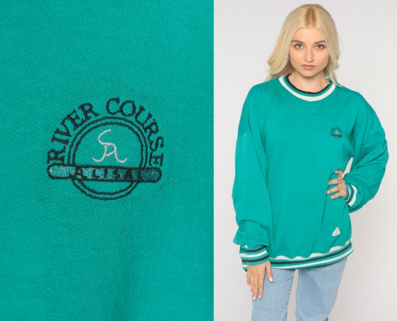 Teal Golf Sweatshirt River Course Alisal Striped Sweatshirt 90s Ringer Santa Barbara Slouchy Pullover Long Sleeve Vintage Extra Large xl