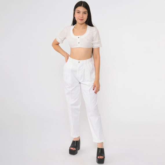 90s White Pants High Waisted Cotton Straight Leg Chic Minimalist Relaxed Fit Clean Aesthetic Neutral Trousers Wardrobe Staple Size 10 M