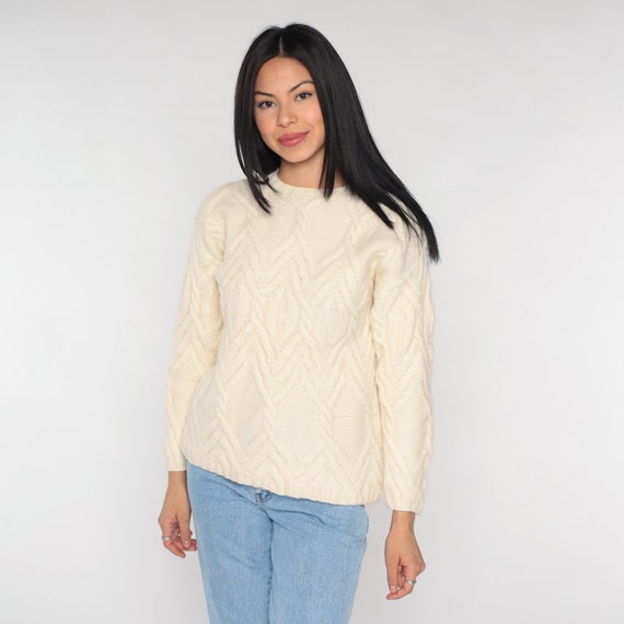 Woolrich Sweater Y2K Cream Chunky Cable Knit Pullover Sweater Angora Wool Blend Slouchy Fisherman Crewneck Jumper Vintage 00s Medium M
